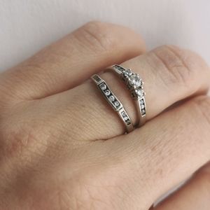 14 K Corona white gold set of rings with diamonds, size 4 3/4